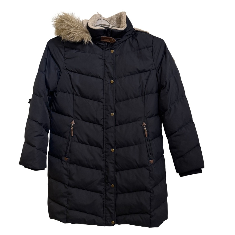 Lauren Ralph Lauren Puffer Coat XL Navy Blue Faux Fur Hood Quilted Parka Jacket